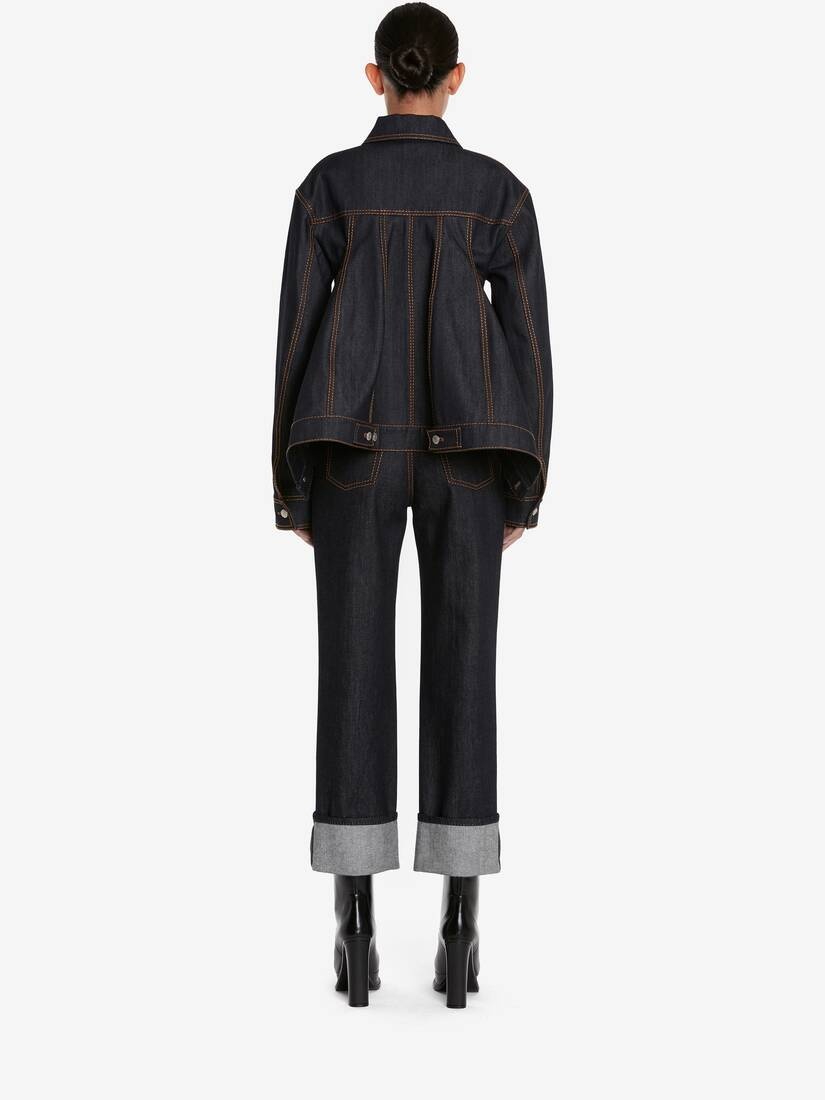 Women's Slashed Denim Jacket in Dark Navy - 4