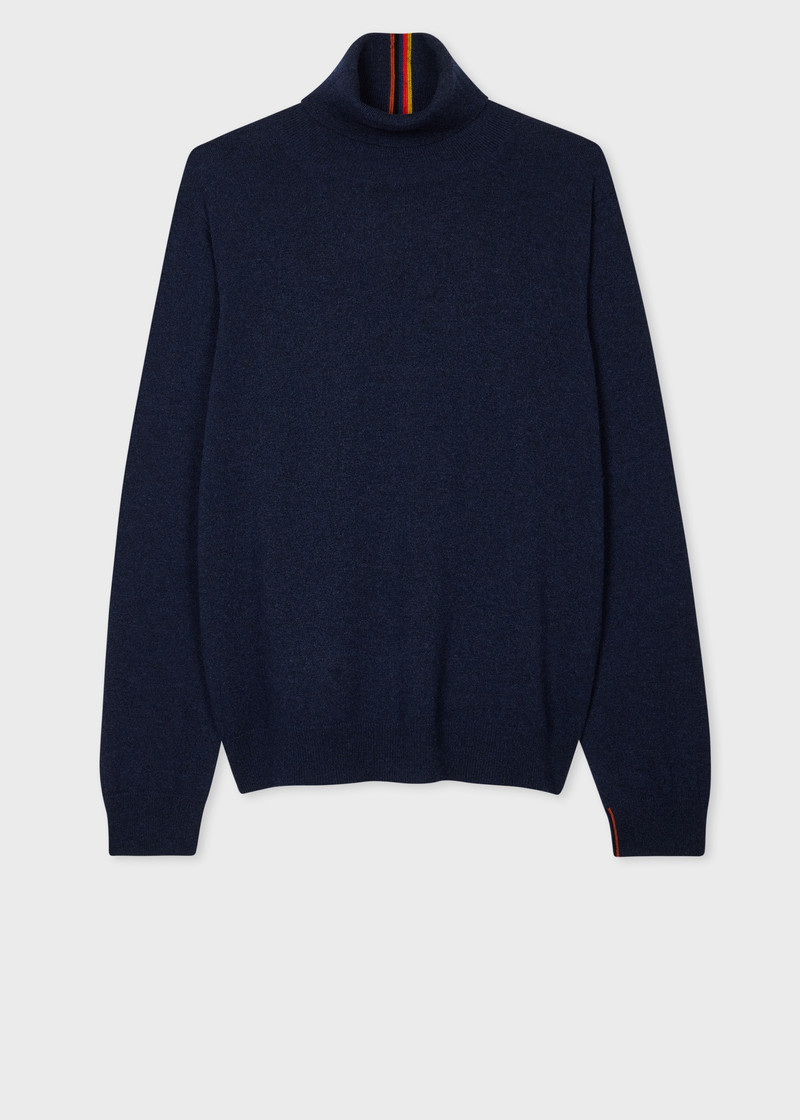 Navy Cashmere Roll Neck Sweater - 1