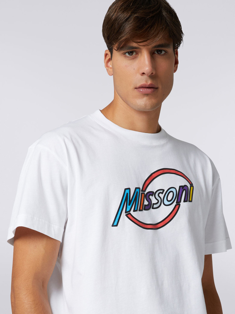 Crew-neck oversized cotton T-shirt with multicoloured logo lettering 5