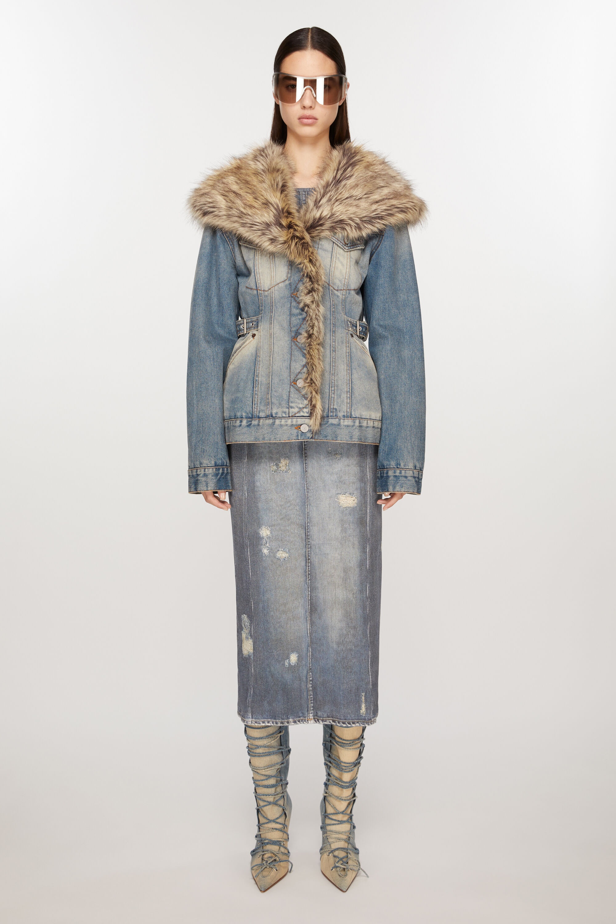 Acne Studios Furry trim denim jacket - Mid Blue | REVERSIBLE