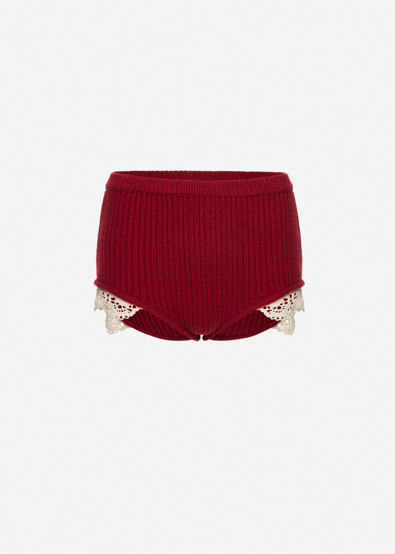 Cashmere crochet-trim shorts in red 1