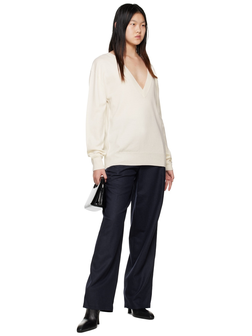 Navy Wide-Leg Trousers - 4