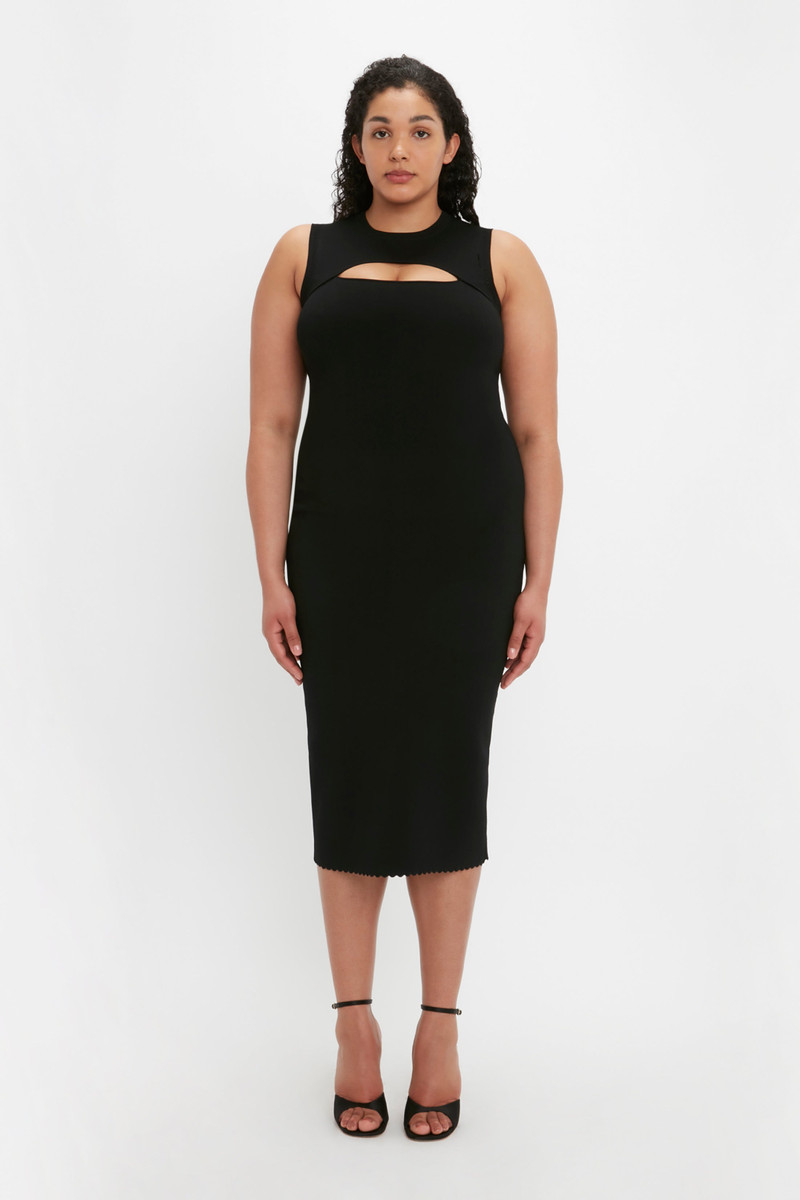 VB Body Slash Front Midi Dress In Black 10