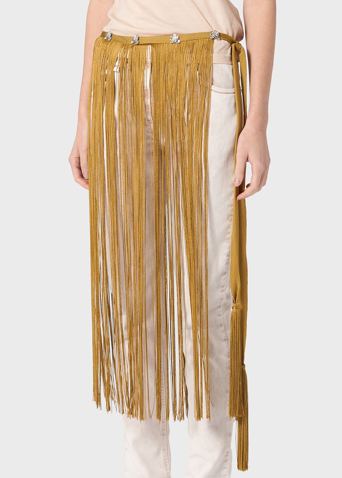 PAREO-STYLE SKIRT WITH FRINGES AND JEWEL-DETAILS - 5