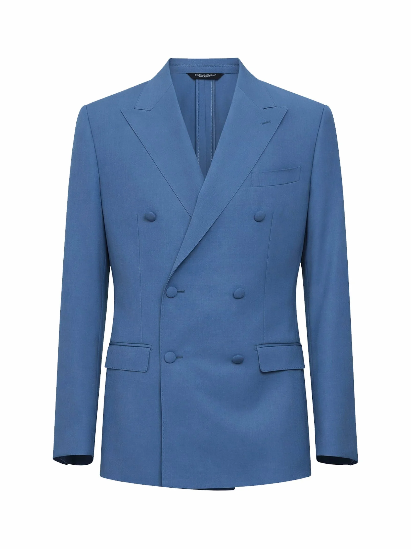 Dolce & Gabbana Men Avio Blue Wool Poplin Double-Breasted Jacket - 1