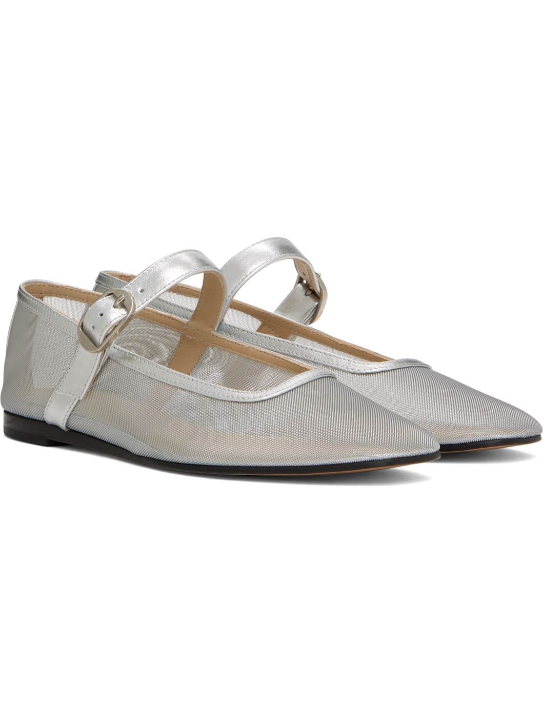 Silver Mesh Mary Jane Ballerina Flats - 4