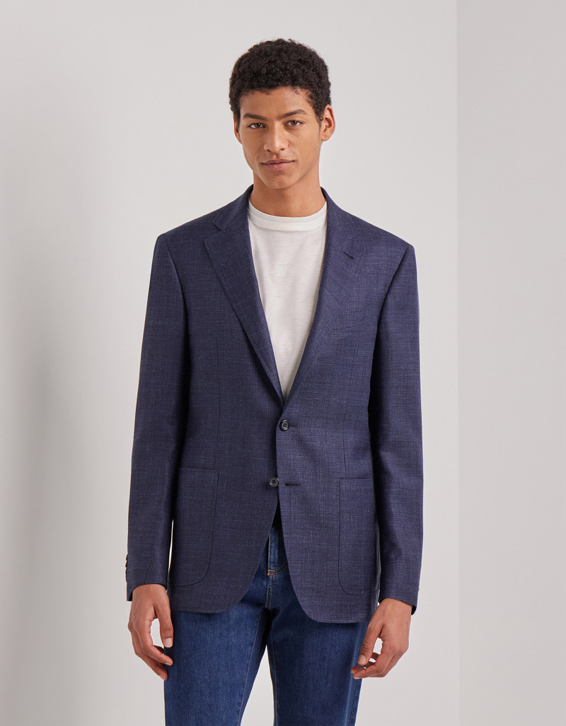 NAVY BLUE TRICOT-EFFECT COTTON JERSEY JACKET 77