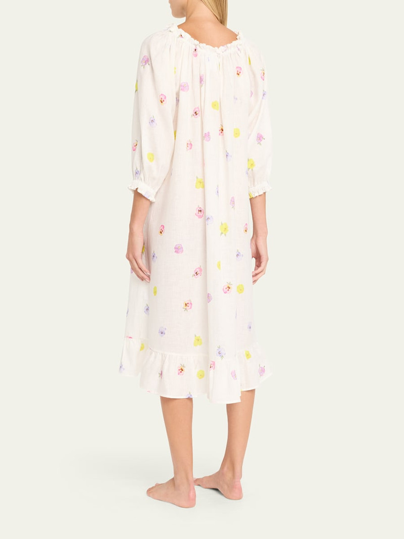 SLEEPER Pansy-Print Linen Loungewear Midi Dress outlook