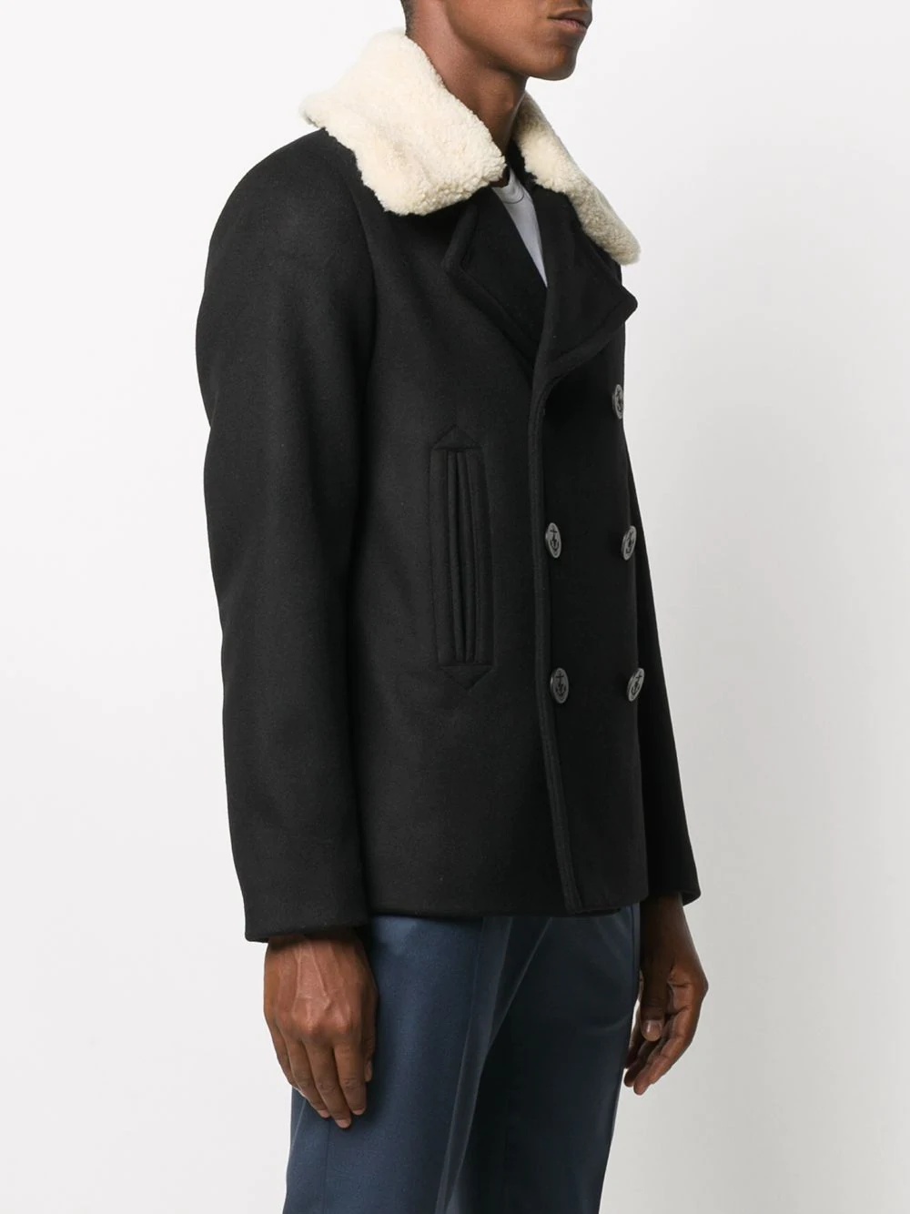 contrast collar double breasted coat  - 3