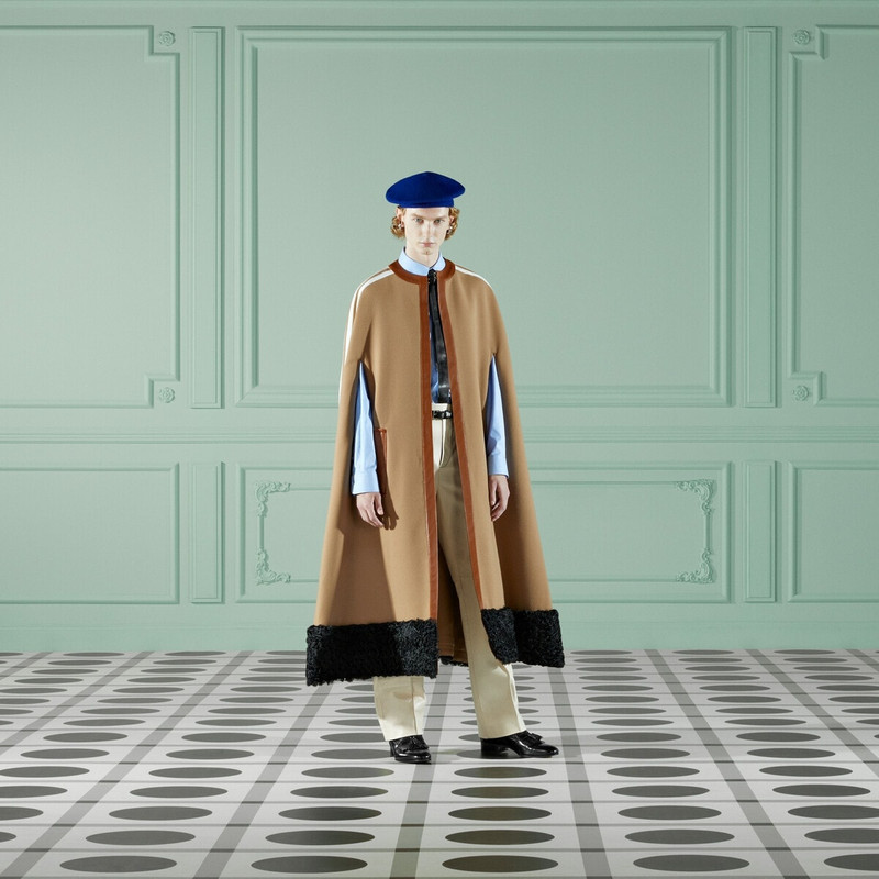 GUCCI adidas x Gucci wool and shearling cape outlook