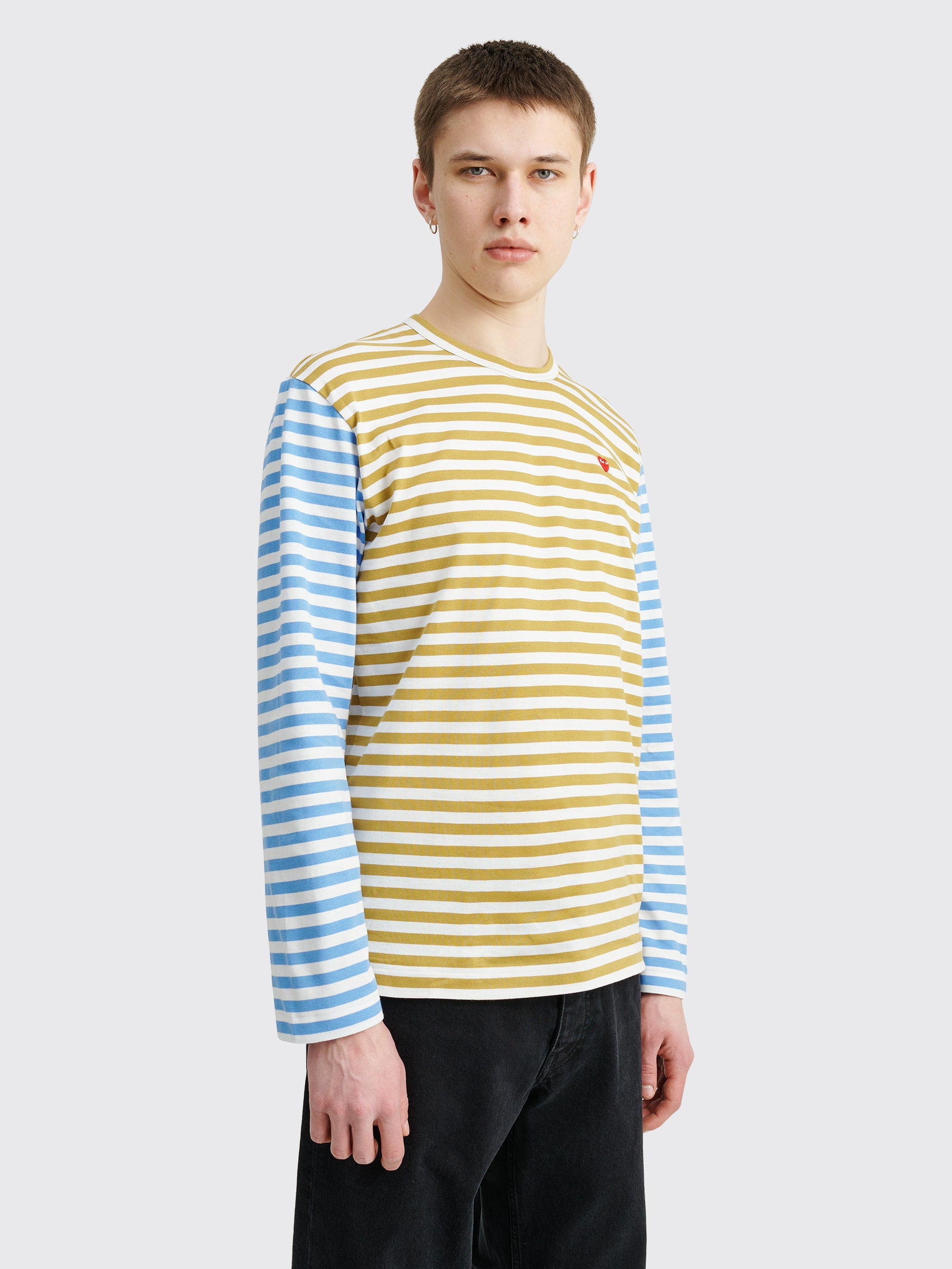 COMME DES GARÇONS PLAY MINI HEART LS T-SHIRT STRIPE OLIVE / BLUE - 5