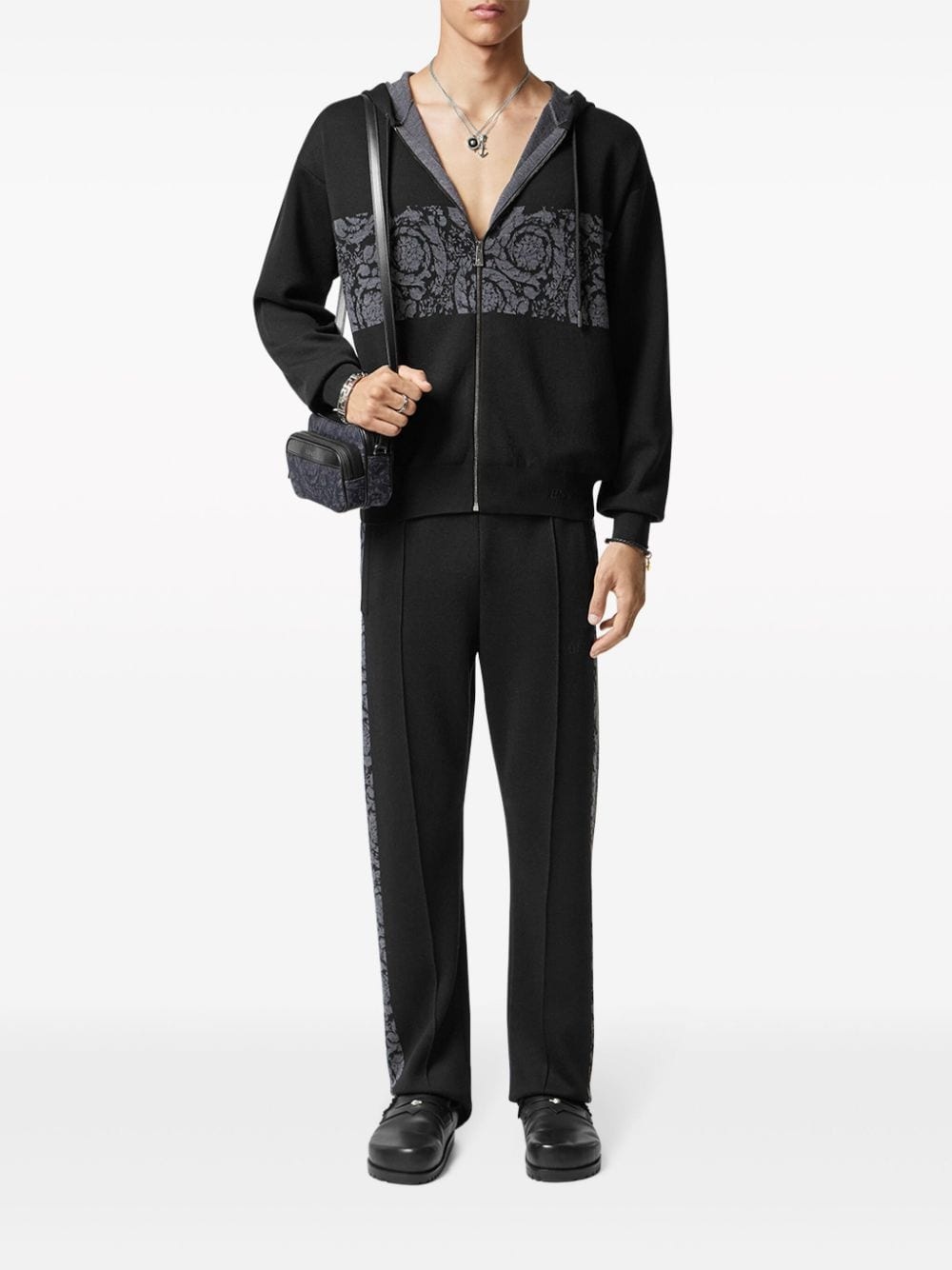 patterned-jacquard straight-leg trousers - 2