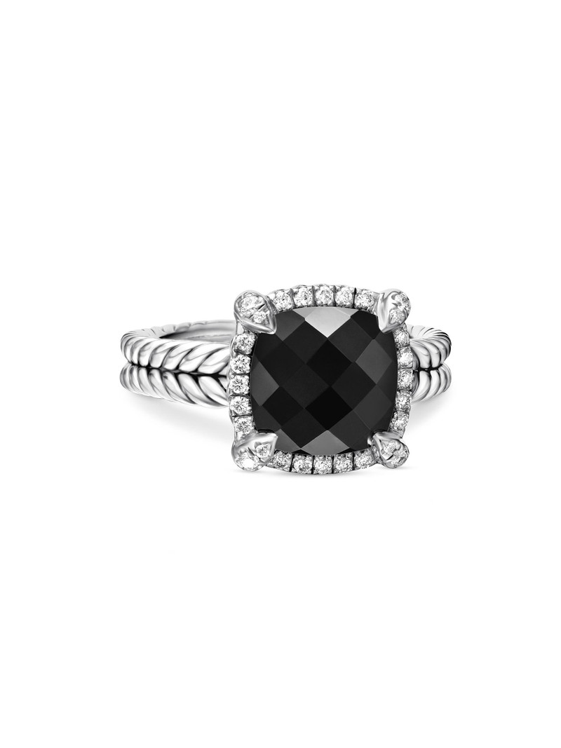 Women's Chatelaine Pavé Bezel Ring with Diamonds - Black Onyx 1