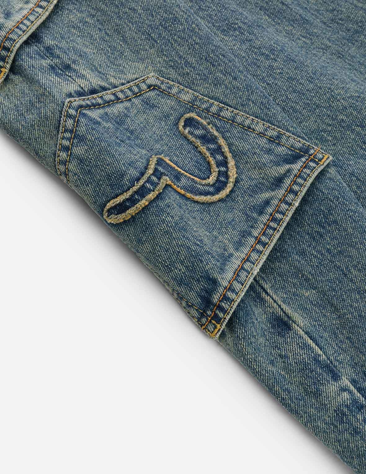 EVISU X F-LAGSTUF-F Dirty Washed and Embroideried Multi-Pocket Relax Fit Denim Jeans - 8