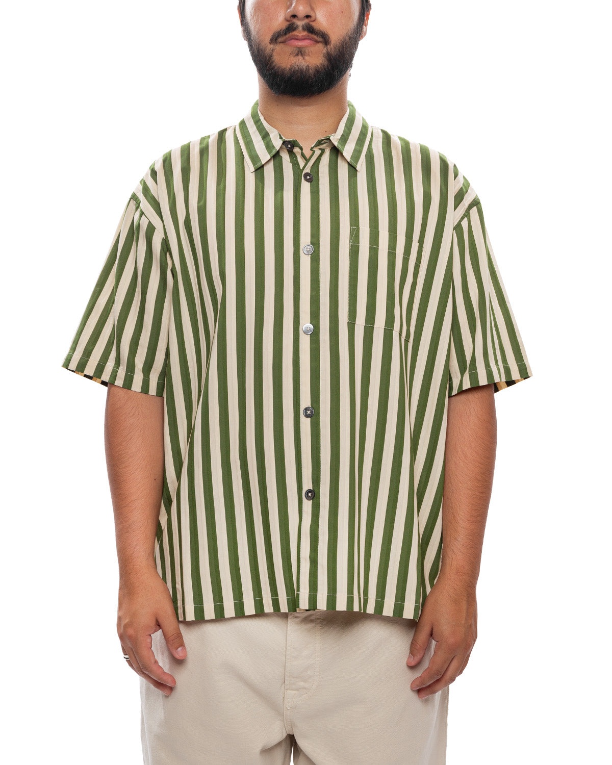 Flat Bottom Stripe Shirt 'Green' - 1