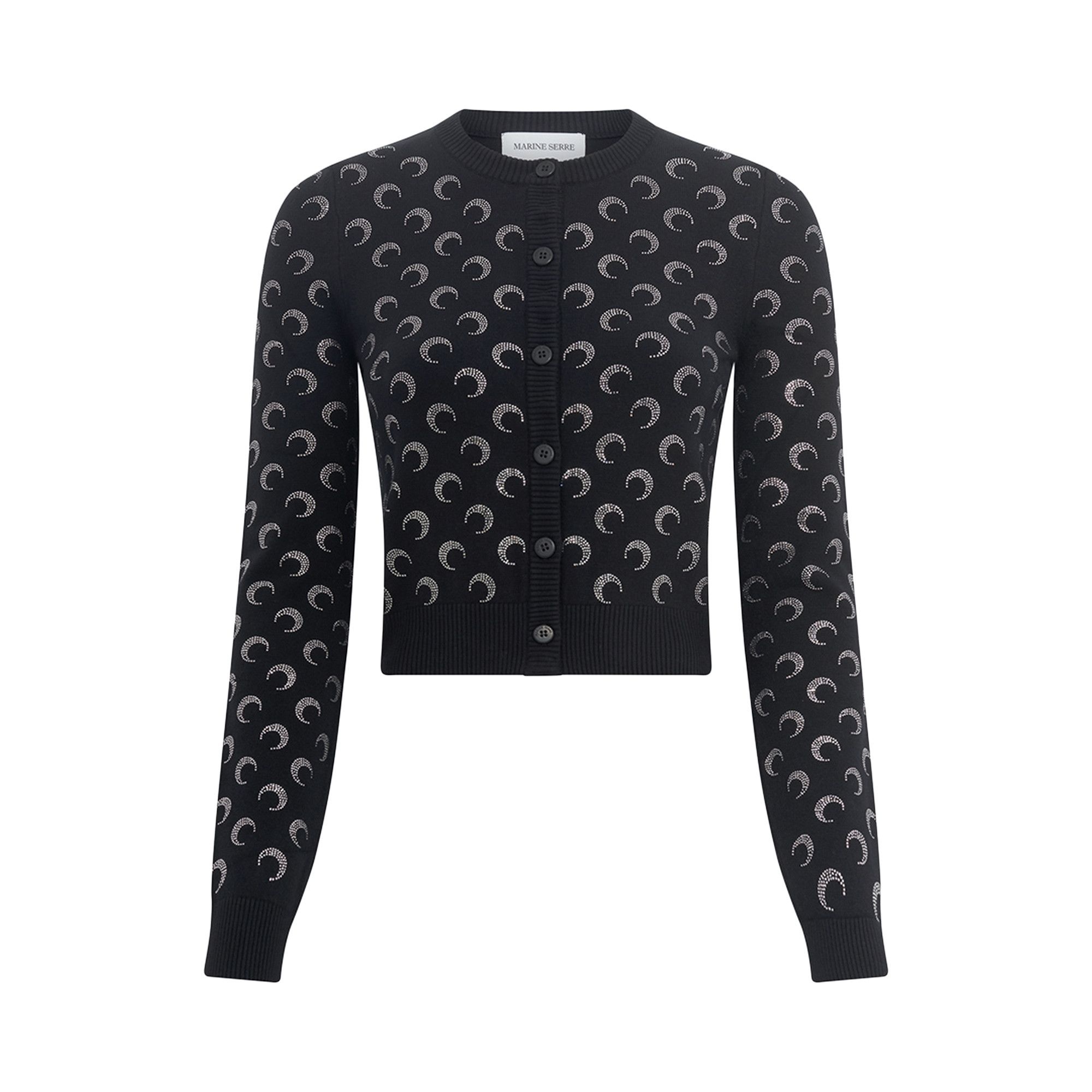 Marine Serre Moon Strass Knit Fitted Cardigan 'Black' - 1