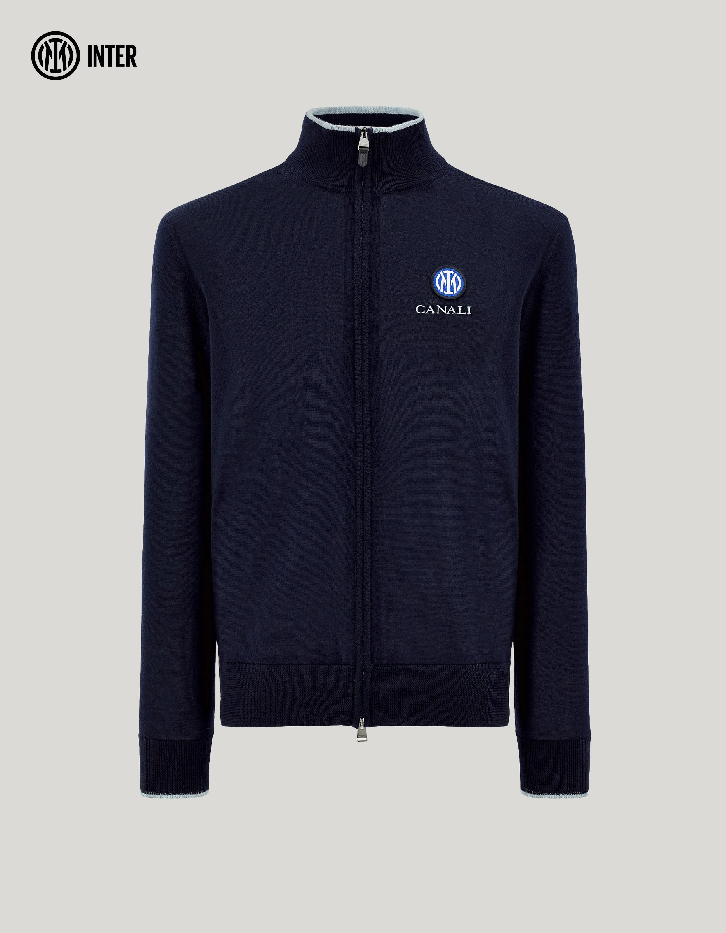 NAVY BLUE MERINO WOOL CARDIGAN WITH ZIPPER - INTER COLLECTION - 1