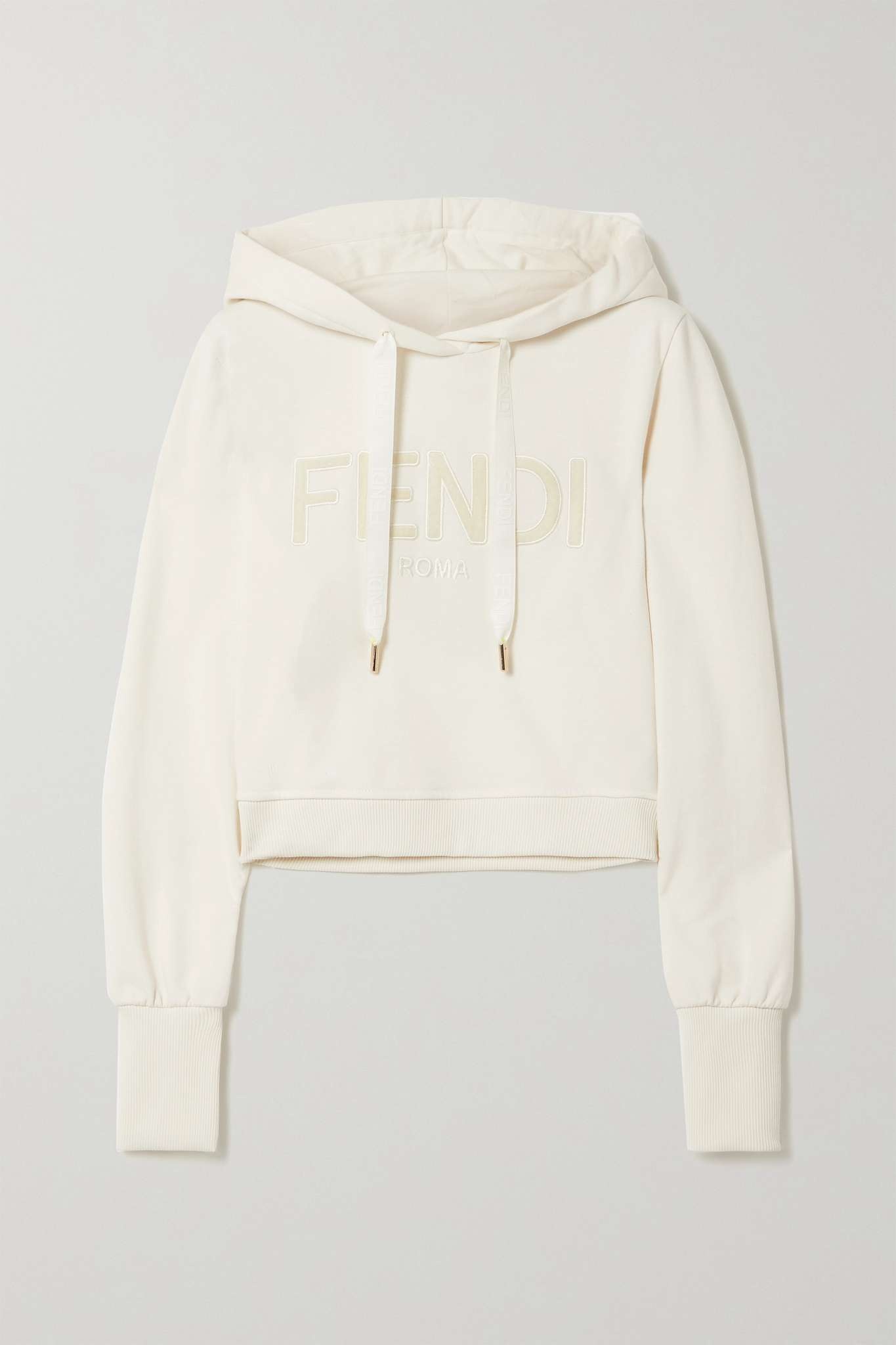 Cropped appliquéd embroidered cotton-jersey hoodie - 1