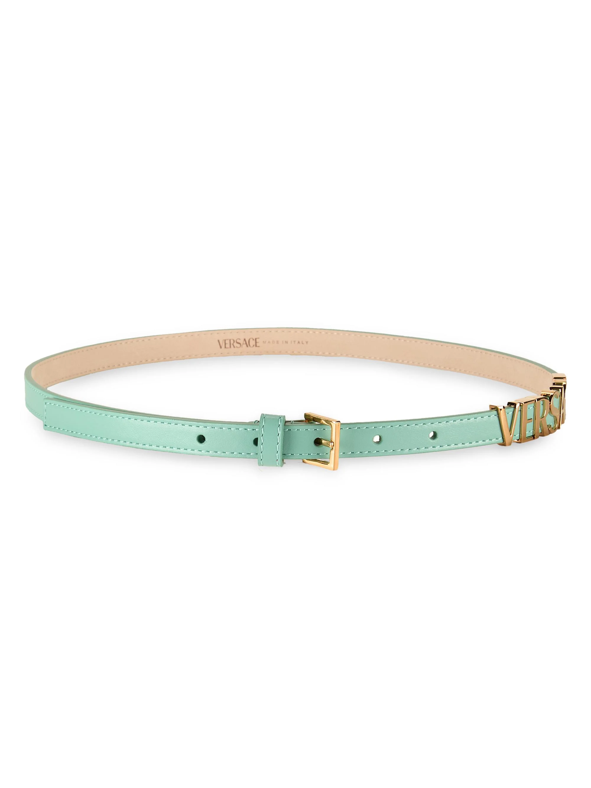 Women's Logo Leather 15MM Belt - Sea Green Gold - 1