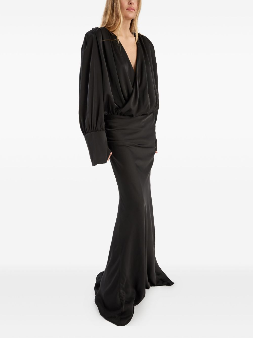 chiffon long-sleeve maxi dress - 3