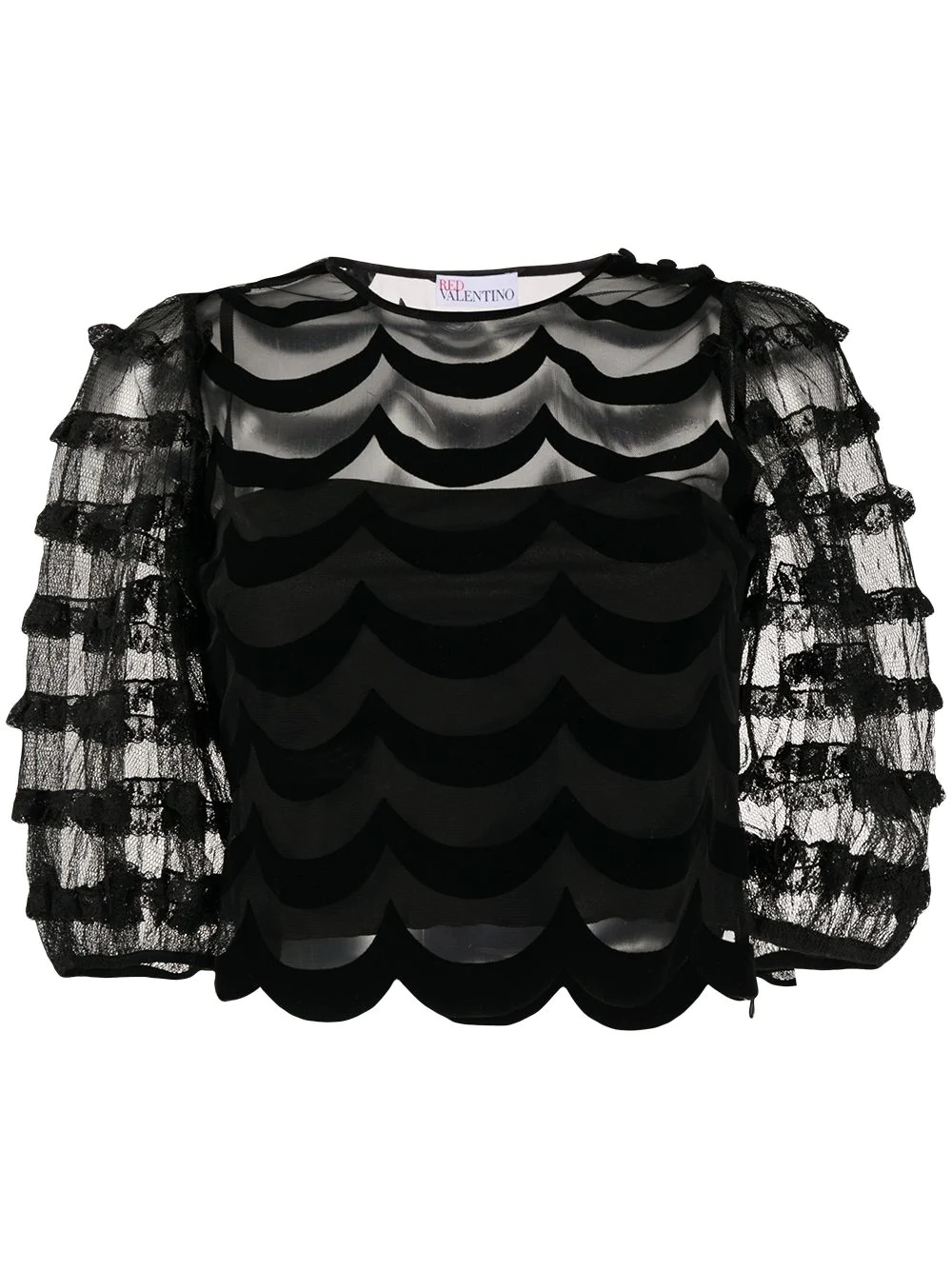 scallop-pattern semi-sheer blouse - 1