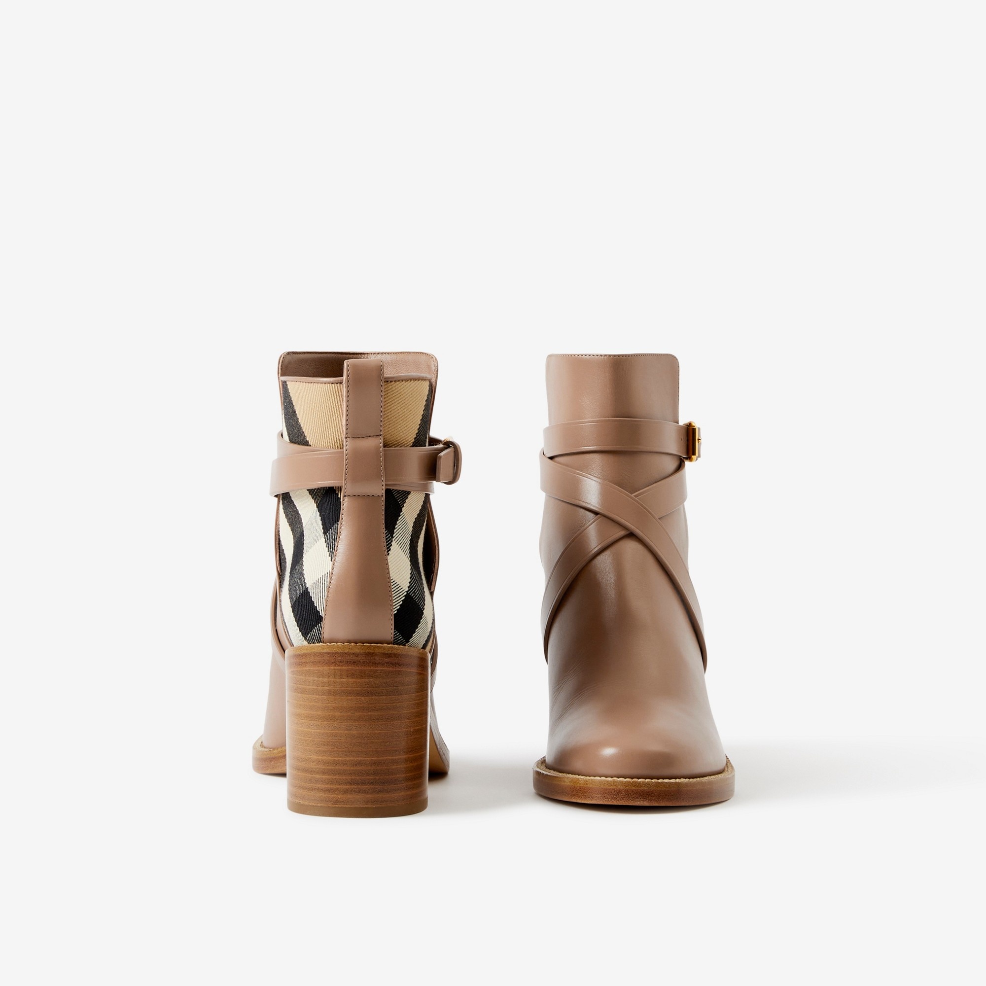 House Check and Leather Ankle Boots - 4