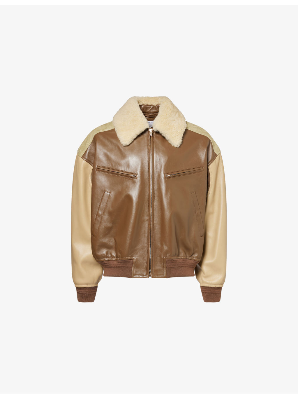Suede-Panels Fur-Collar Leather Jacket - 1