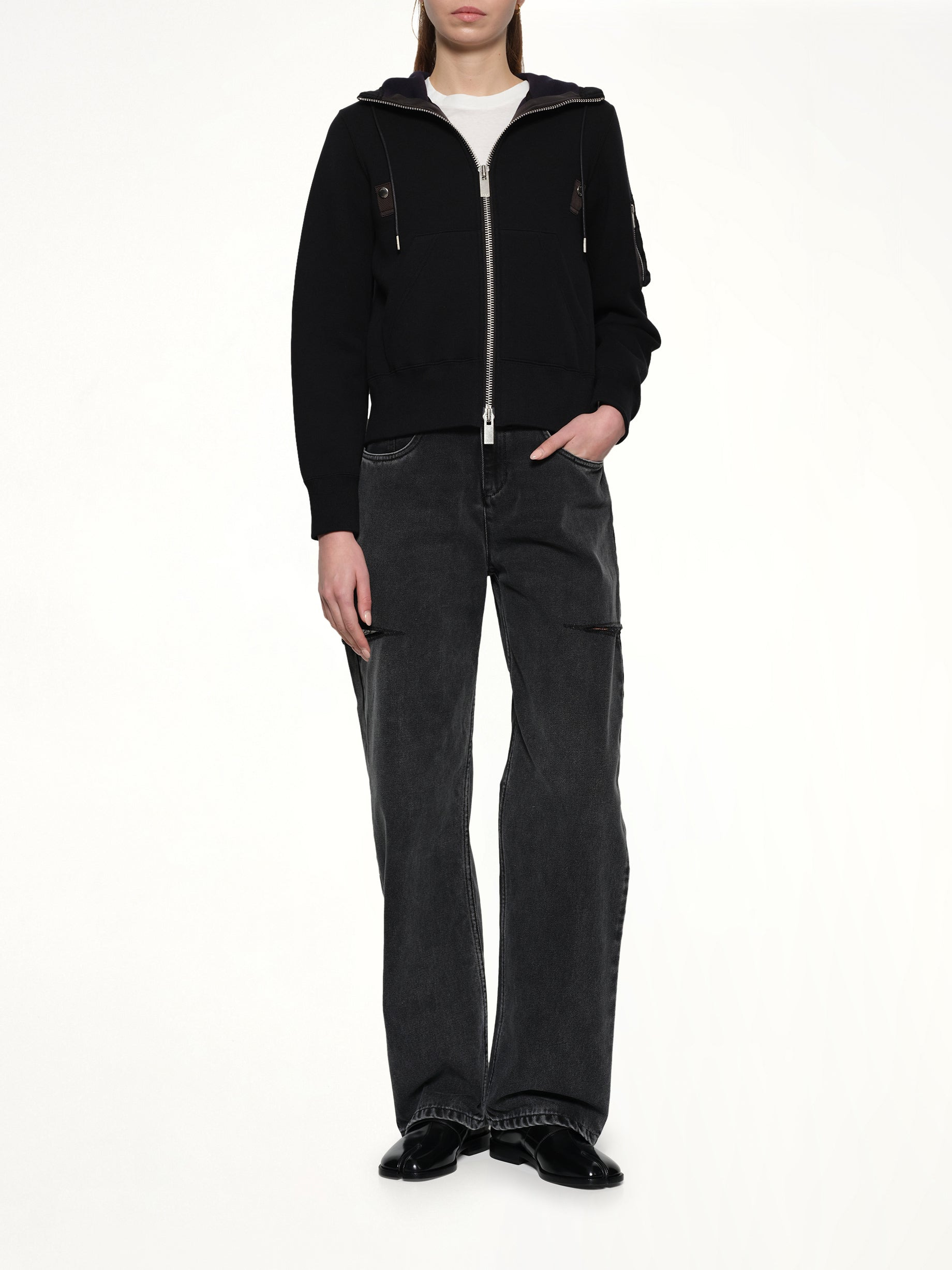 Sponge Sweat x Nylon Twill Hoodie in Black - 4