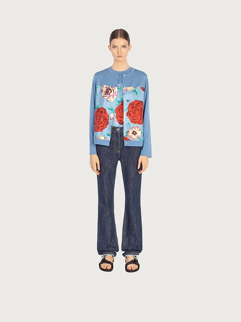 FERRAGAMO WOOL AND SILK PRINTED CARDIGAN outlook