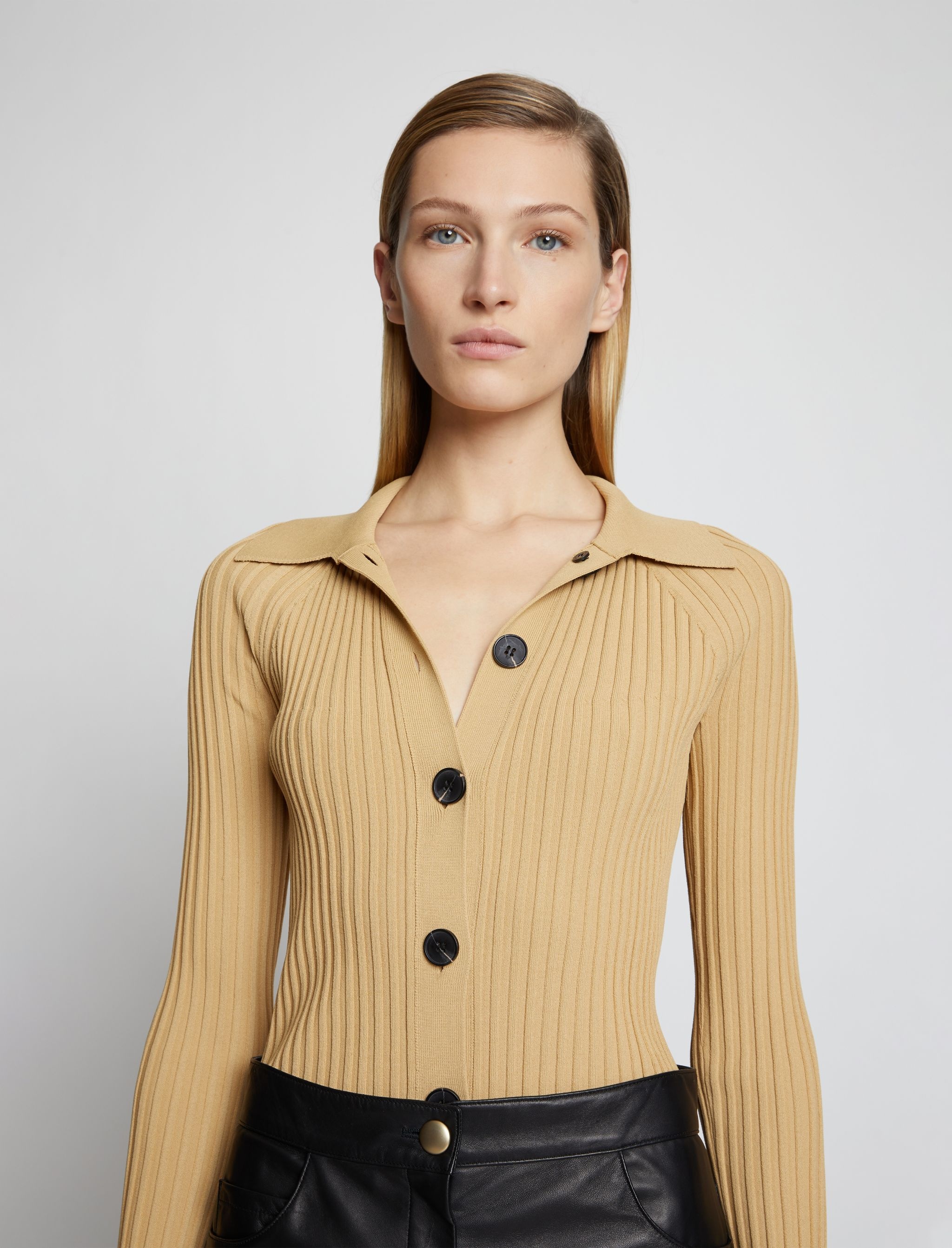Rib Knit Collared Cardigan - 5