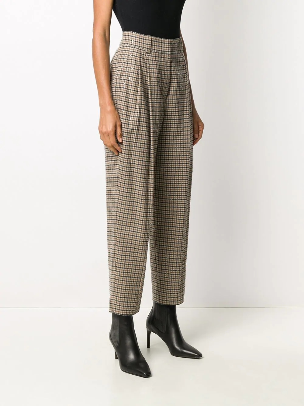 checked high-waisted trousers - 3