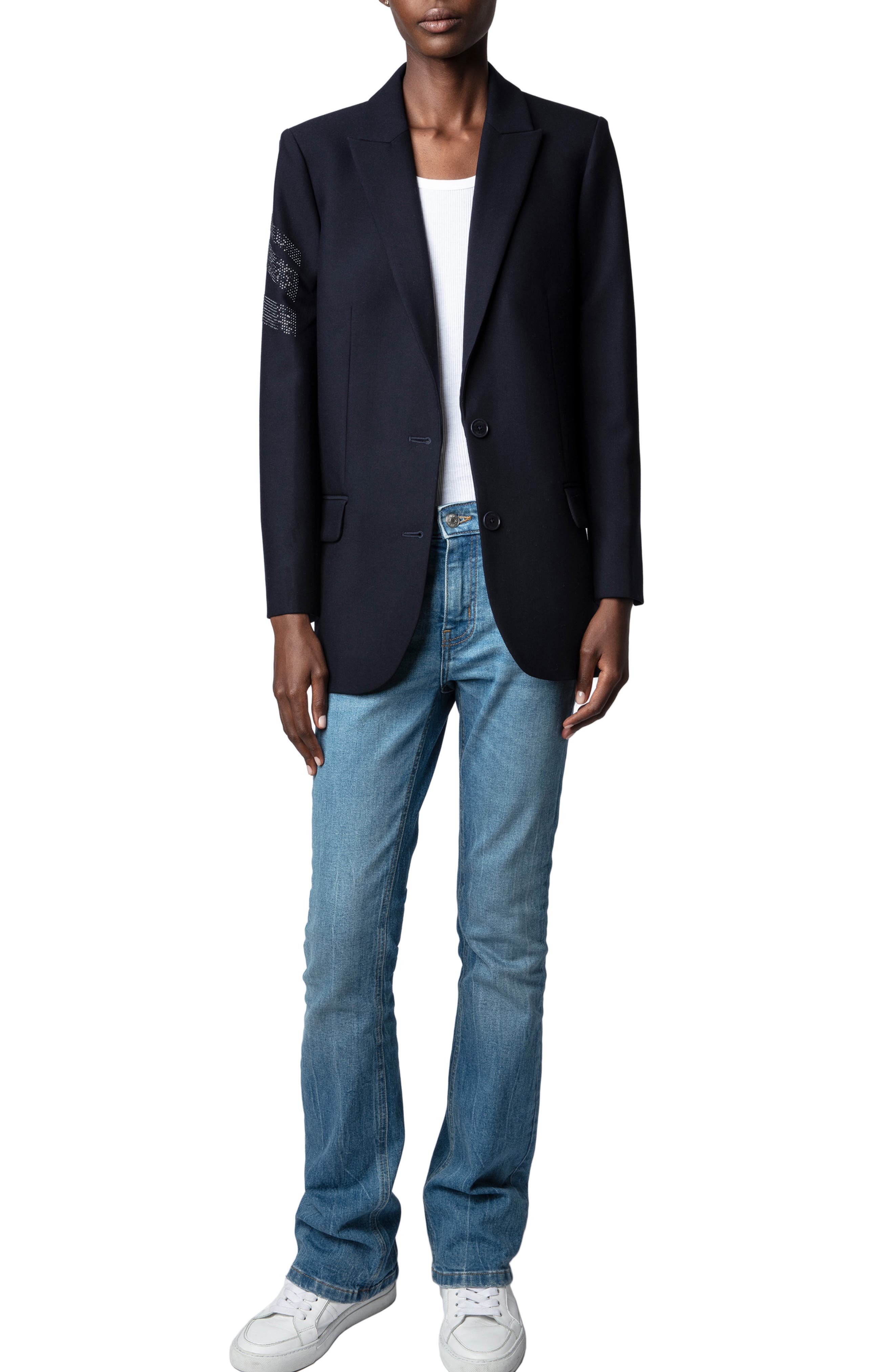 Zadig & Voltaire Viva Arrow Embellished Oversize Blazer in Encre at Nordstrom - 6