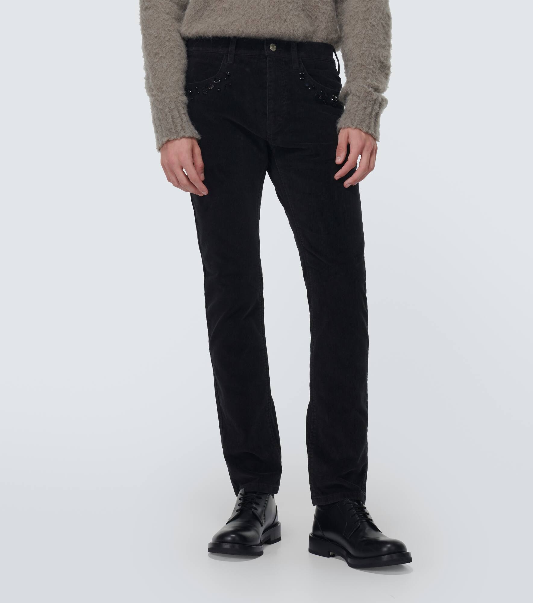 Studded cotton corduroy slim pants - 3