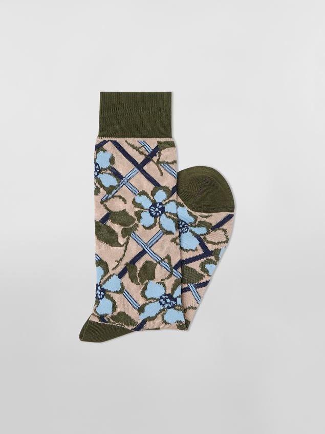 BROWN FLORAL COTTON AND NYLON JACQUARD SOCK - 2