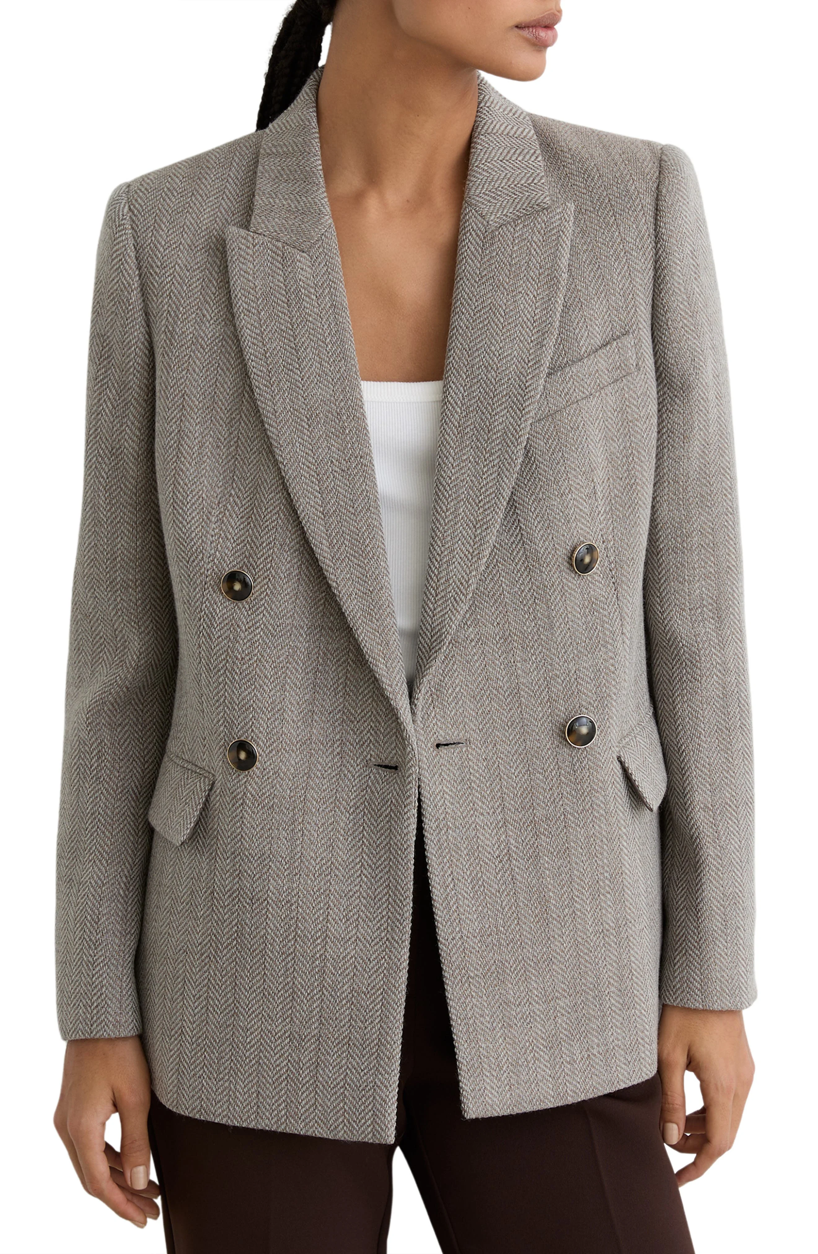 Reiss Ember Double Breasted Wool Blend Blazer in Grey at Nordstrom - 1