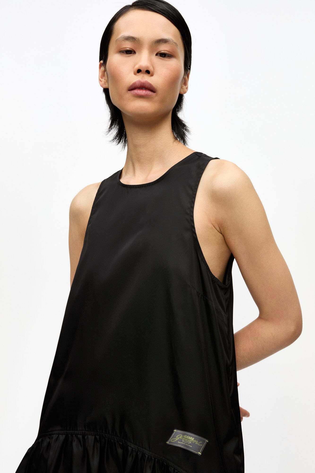 BLACK DUCHESSE NYLON MIDI DRESS - 5