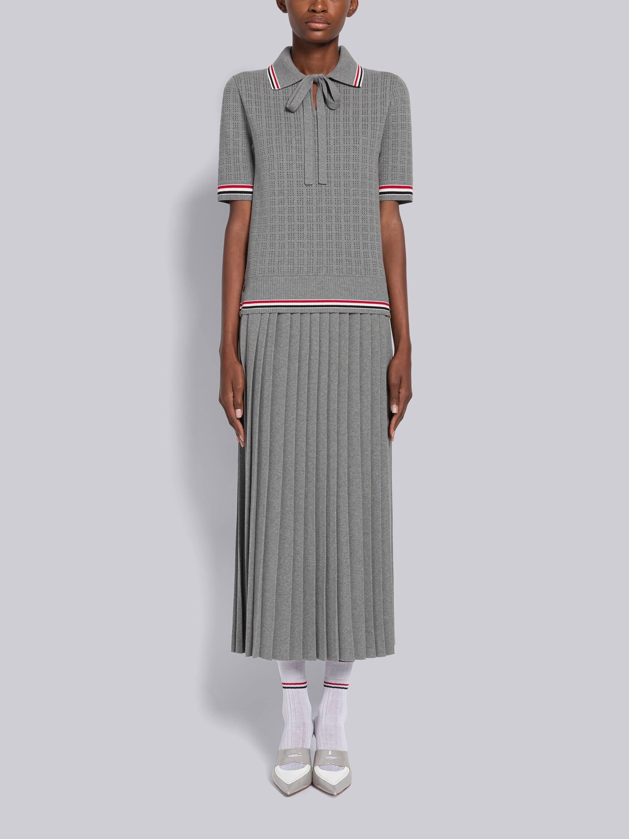 Cotton Stripe Pleated Skirt - 4