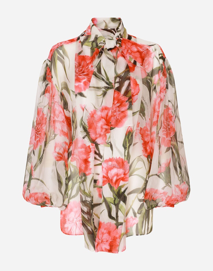 Carnation-print chiffon shirt - 1