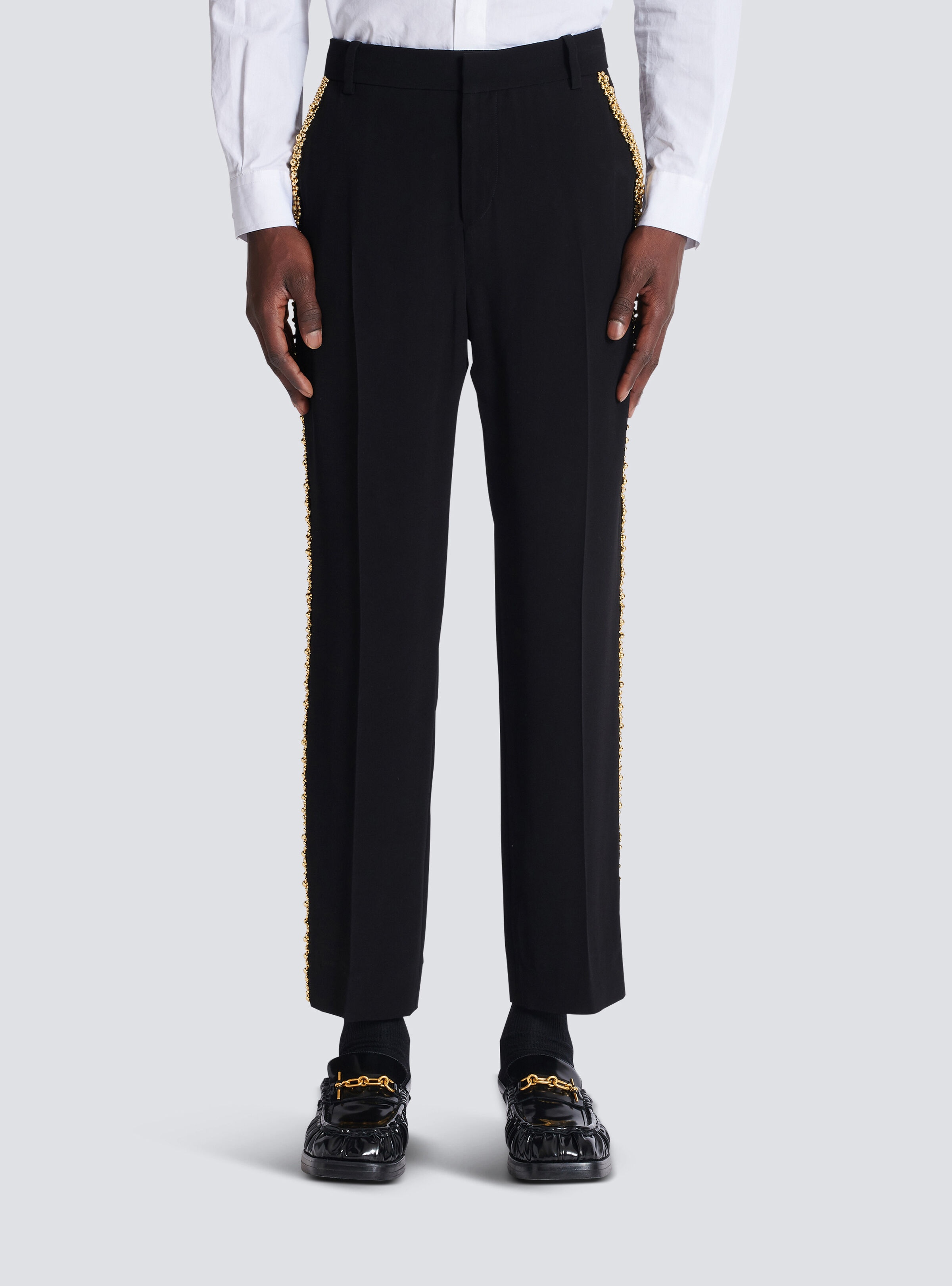 Embroidered crepe straight-leg tailored trousers - 5