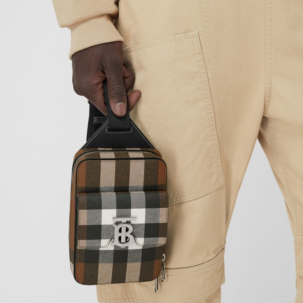 Monogram Motif Check and Leather Crossbody Bag - 9