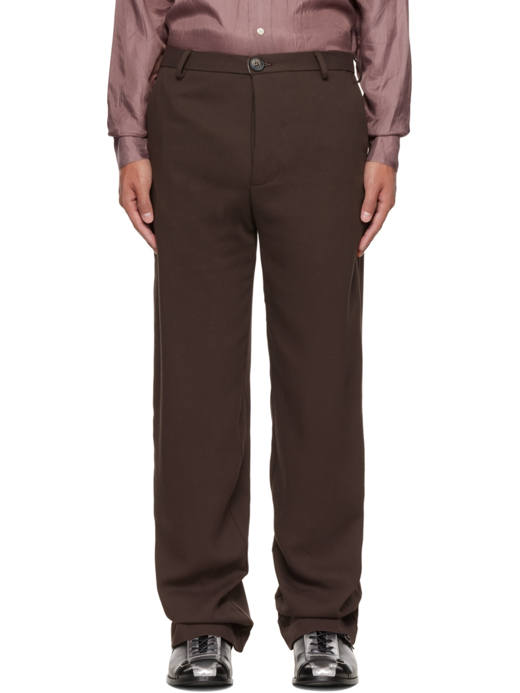 Brown Draped Trousers - 1