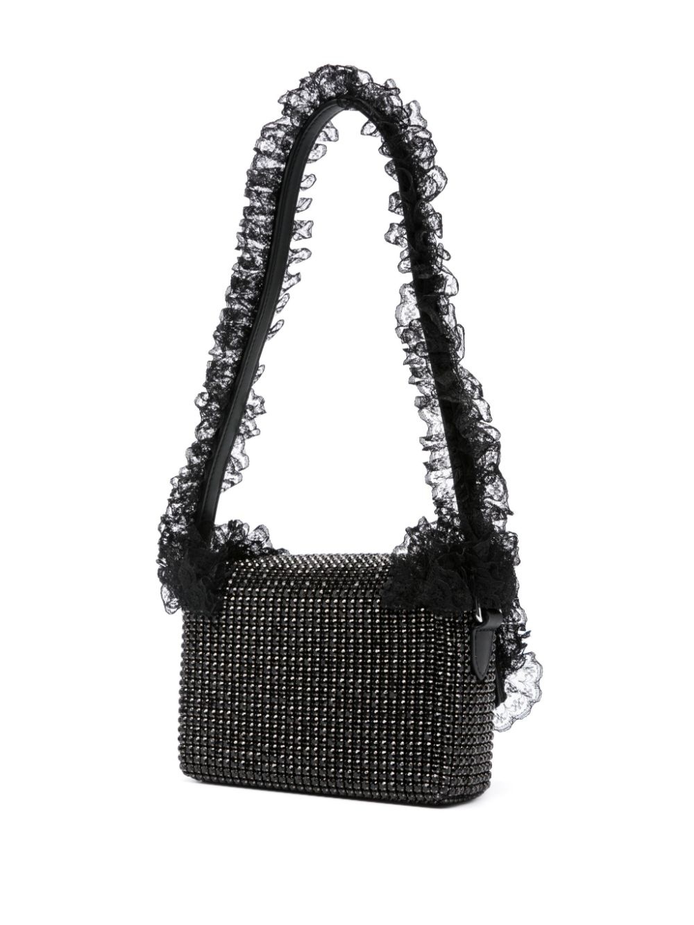 crystal-embellished lace-detail shoulder bag - 3