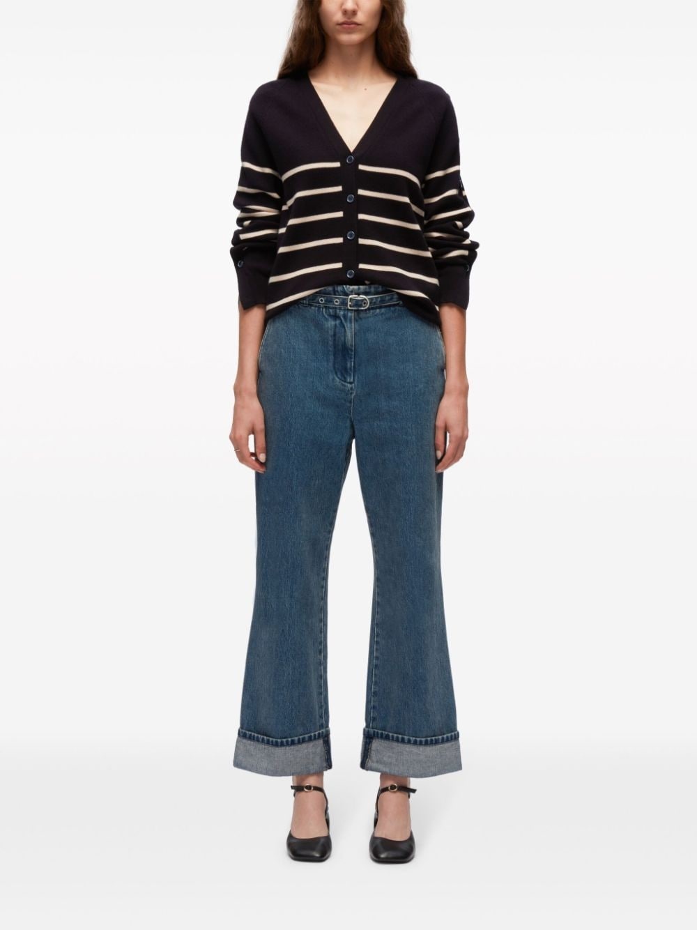 belted flared cotton jeans - 2