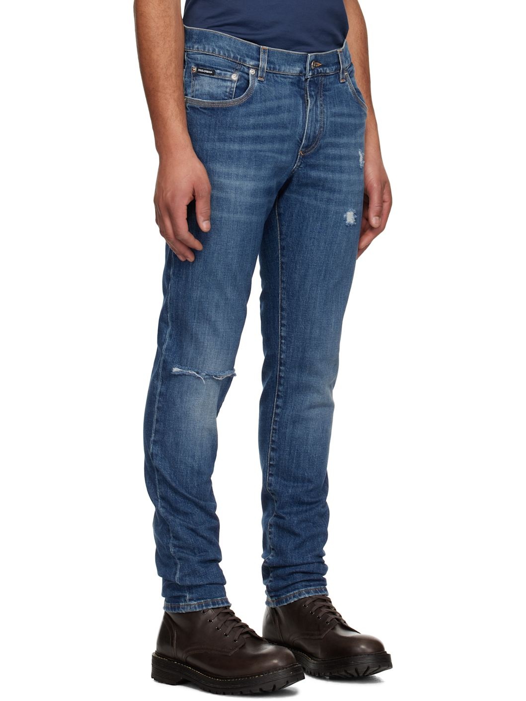 Navy Slim-Fit Stretch Cotton Logo Embroidery Jeans - 2
