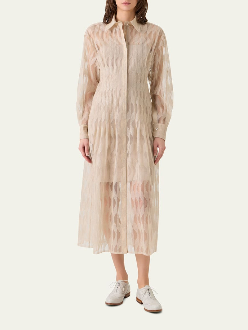 AKRIS High Plains Embroidered Tulle Midi Shirtdress outlook