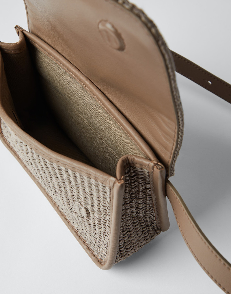 Techno raffia and calfskin bag with precious contour 5