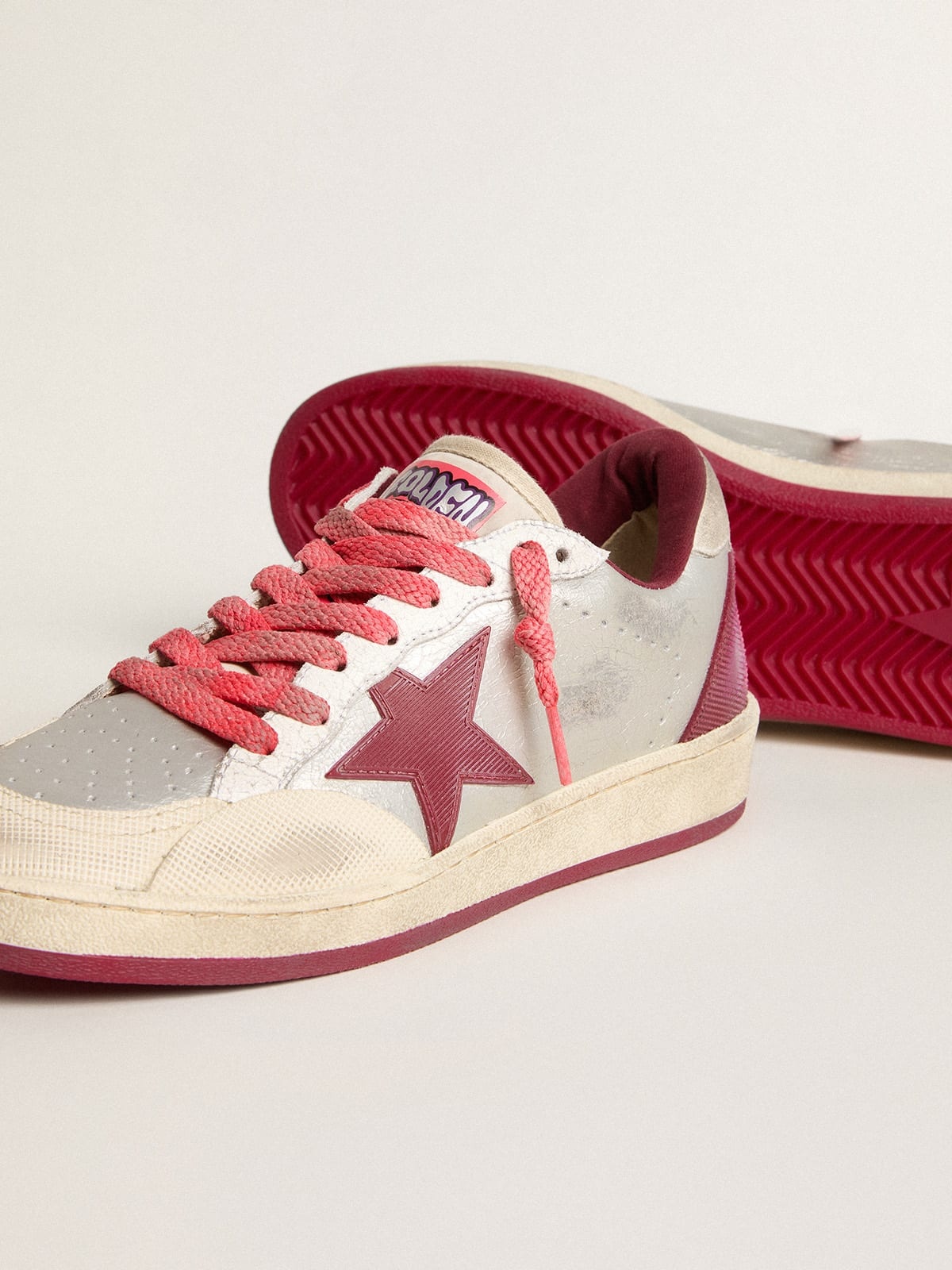 Women’s Ball Star Pro in silver crackle leather with burgundy star - 3