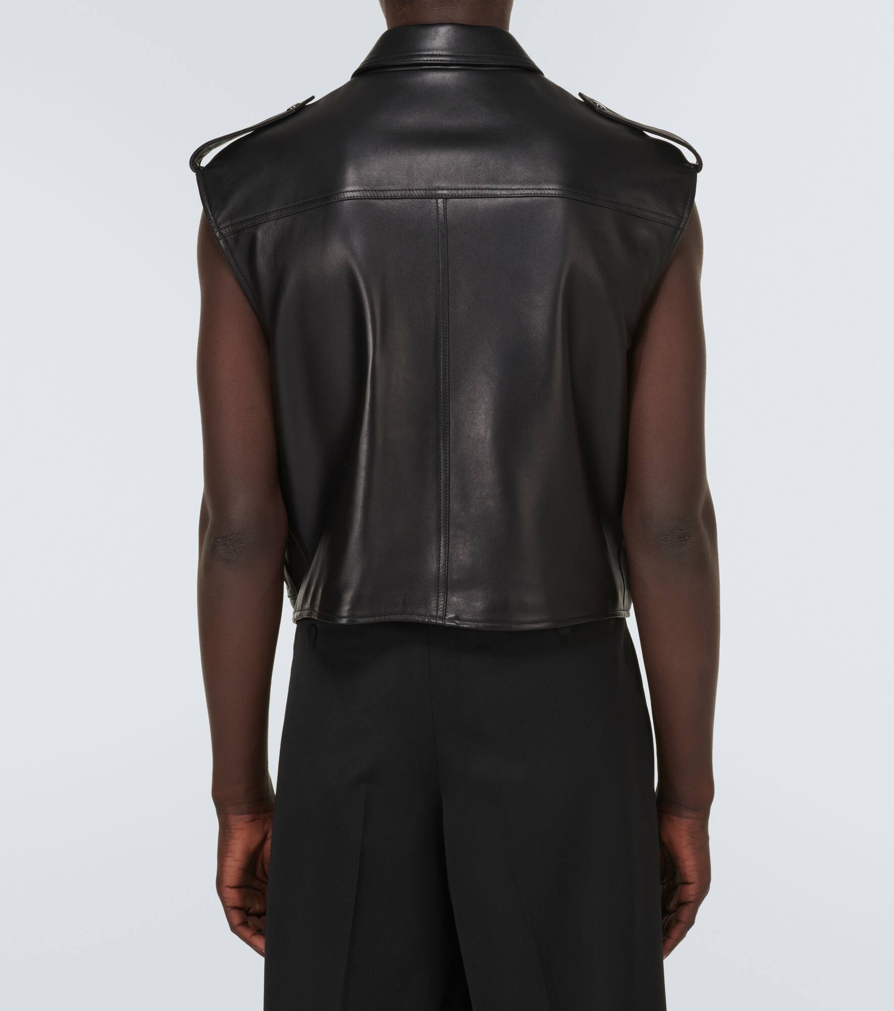 Pocket-detail sleeveless leather jacket - 4