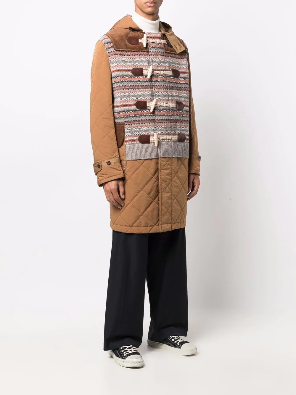 knitted panel duffle coat - 3