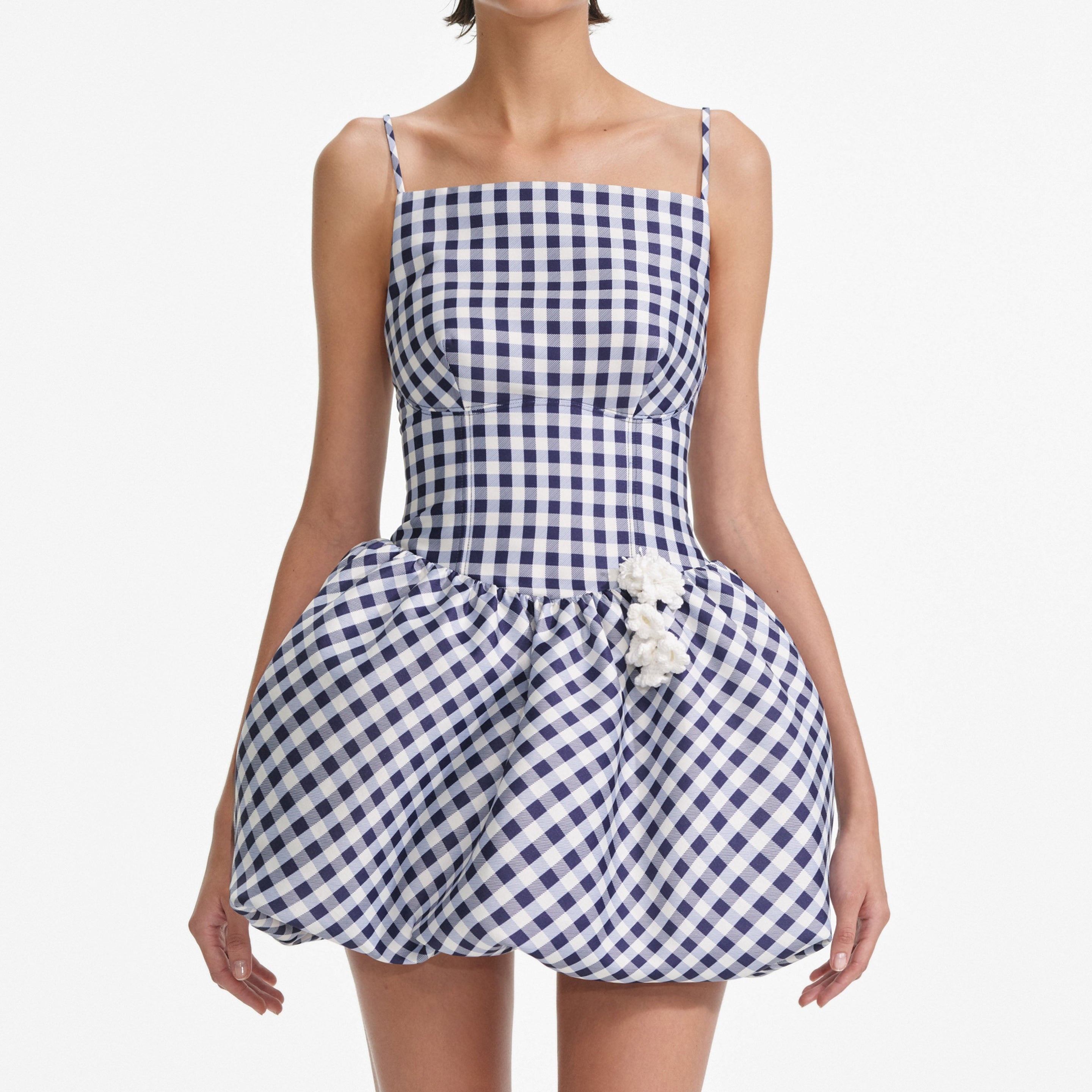 Navy Gingham Taffeta Mini Dress - 4
